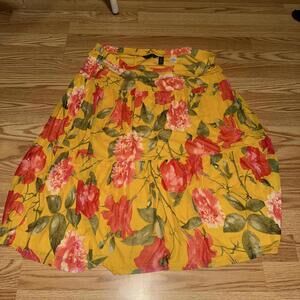 Nina Leonard Yellow Floral A-Line Skirt Women’s 1X Plus Size Elastic Waist